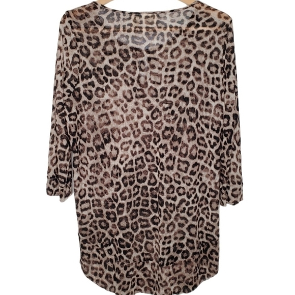 Chicos Leopard print sheer Top Tunic waterfall hem Career Contemporary - Picture 3 of 12